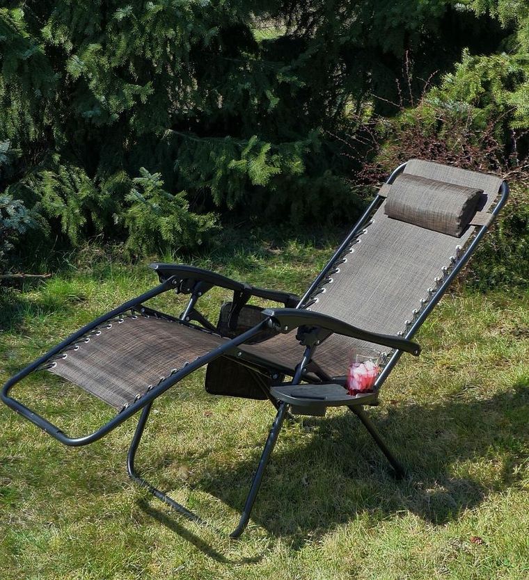 Saska Garden, składany leżak ogrodowy, brązowy, 175-52/65-107 cm