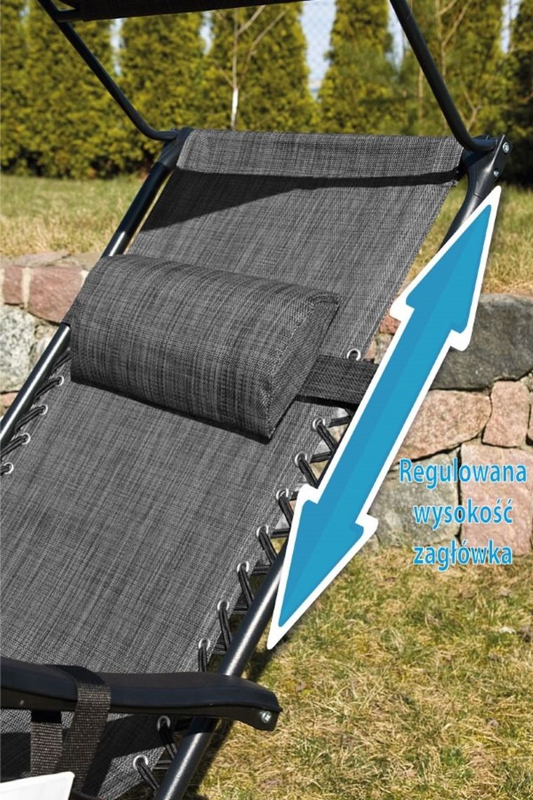 Saska Garden, składany leżak ogrodowy, wielofunkcyjny, z daszkiem, szary