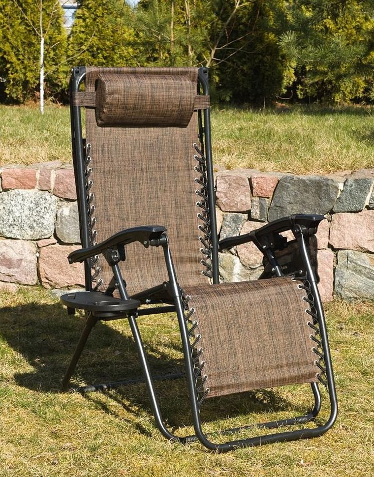 Saska Garden, składany leżak ogrodowy z daszkiem, brązowy, 173-52/65-110 cm