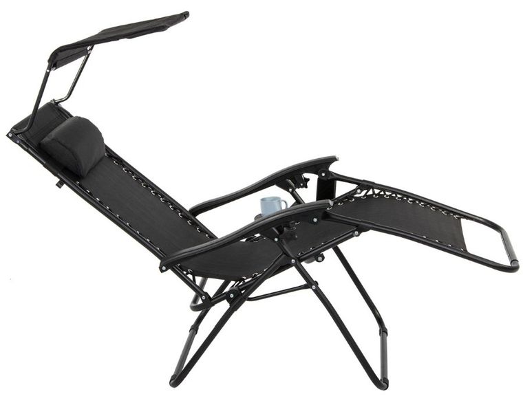 Saska Garden, wielofunkcyjny składany leżak ogrodowy z daszkiem, czarny, 175-52/65-110 cm