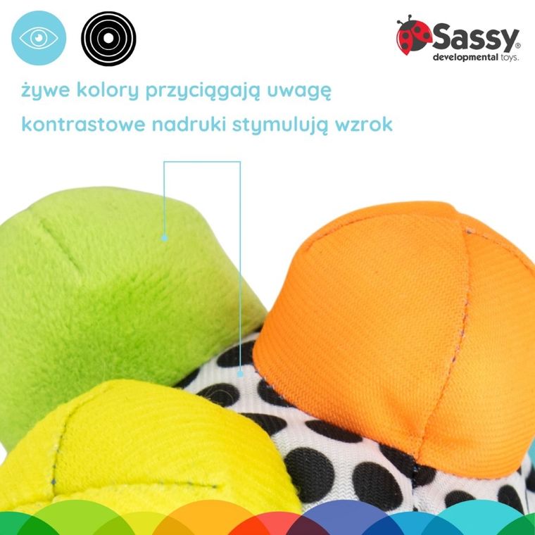 Sassy, piłka z wypustkami, zabawka do wózka, 6m+