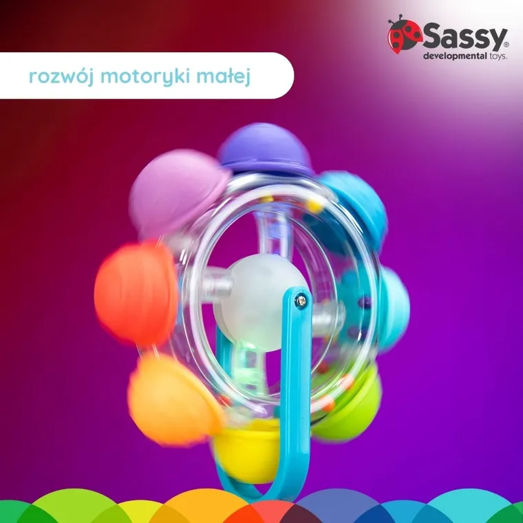 Sassy, świecący kołowrotek, zabawka sensoryczna, tęcza, 6m+