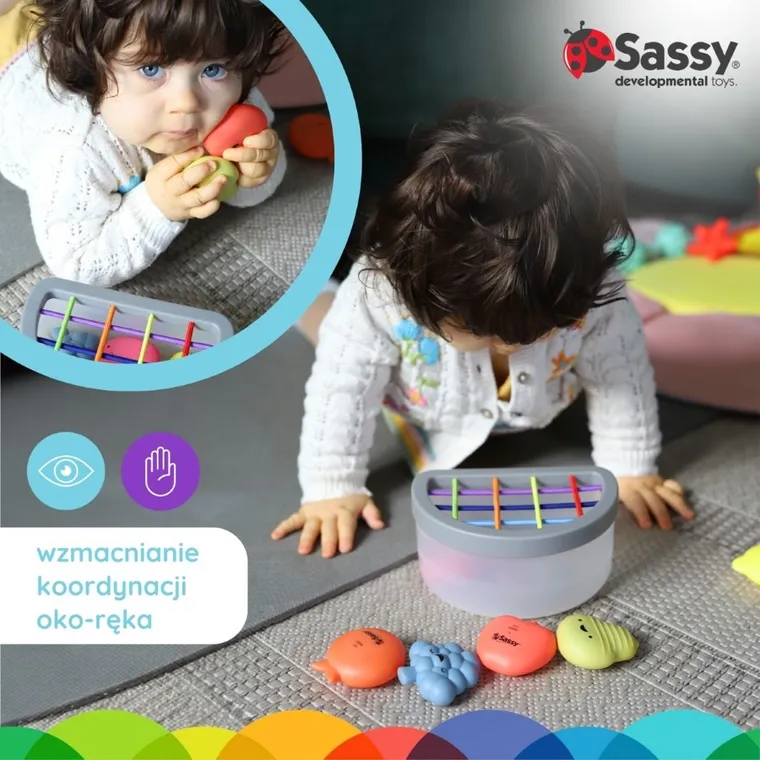 Sassy, zabawka Stem, sorter, kubeczek z owocami, 6m+