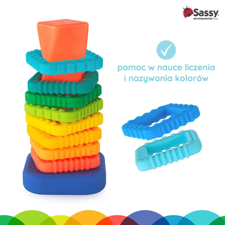 Sassy, zakręcona wieża z klocków, zabawka sensoryczna dla niemowląt i dzieci