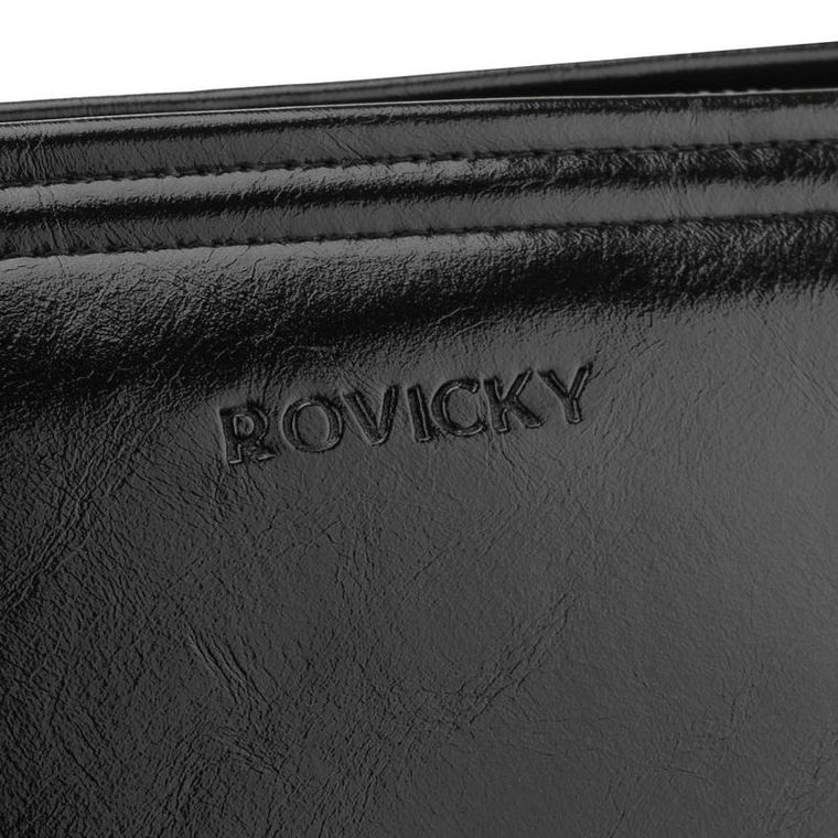 Saszetka do ręki, czarna, skóra ekologiczna, Rovicky