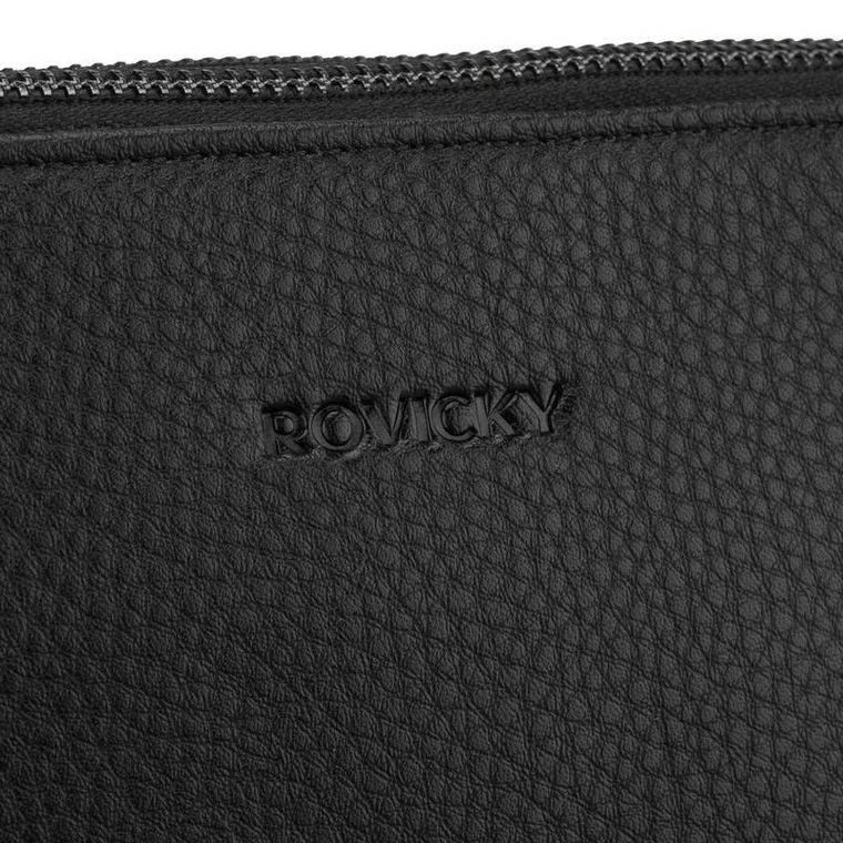 Saszetka do ręki, czarna, skóra ekologiczna, Rovicky