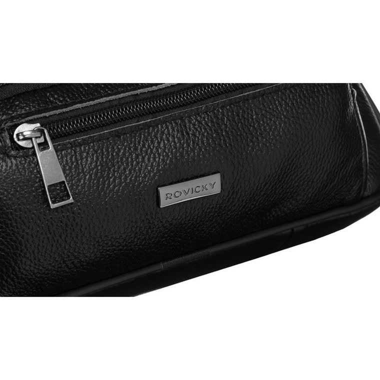 Saszetka do ręki, czarna, skórzana, Rovicky