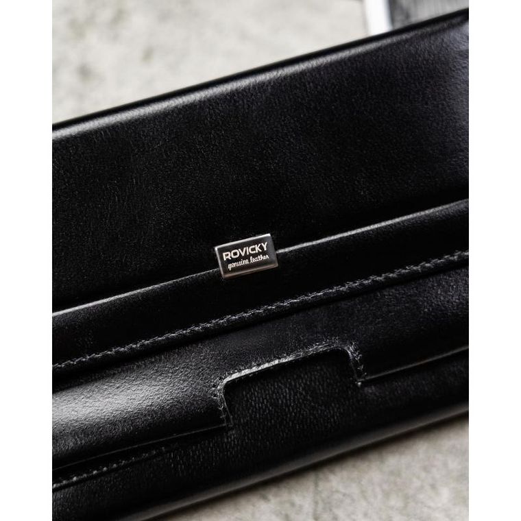 Saszetka na biodro, czarna, skórzana, RFID, Rovicky