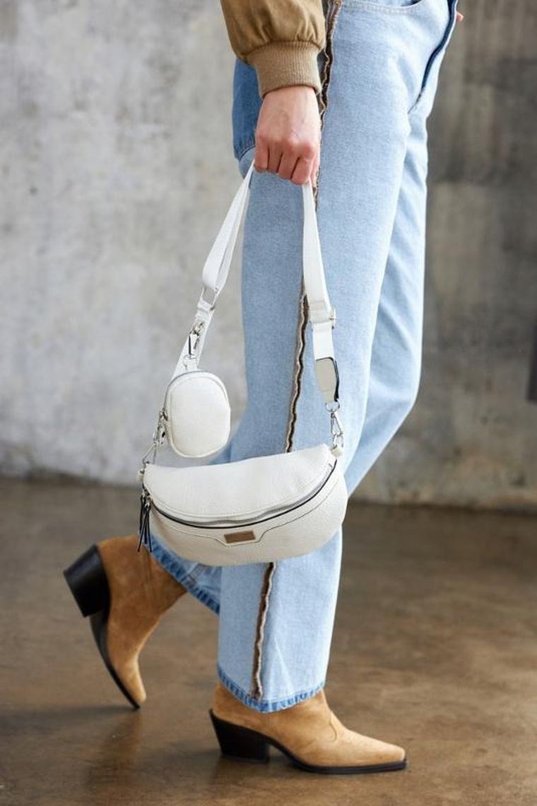 Saszetka na biodro, nerka, biała, skóra ekologiczna, Peterson