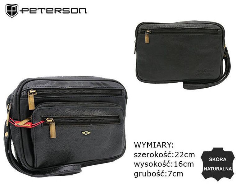 Saszetka na biodro, nerka, czarna, skóra ekologiczna, Peterson