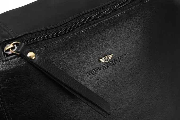 Saszetka na biodro, nerka, czarna, skórzana, Peterson