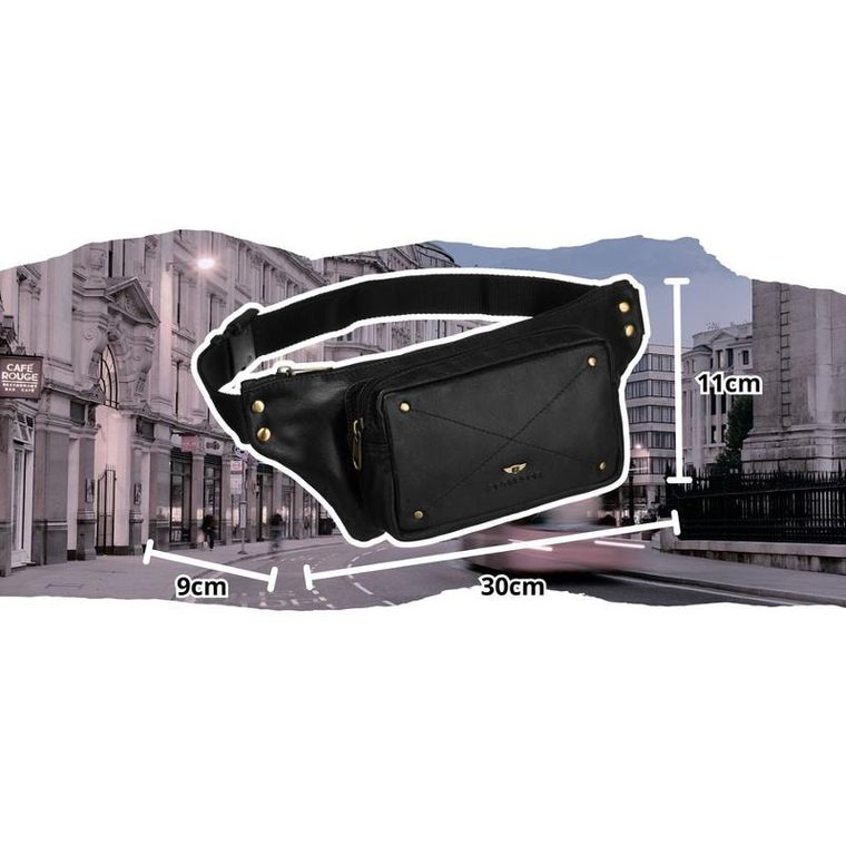 Saszetka na biodro, nerka, czarna, skórzana, Peterson