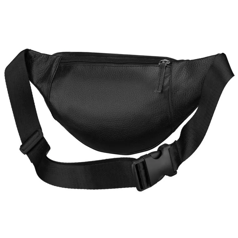 Saszetka na biodro, nerka, czarna, skórzana, Rovicky