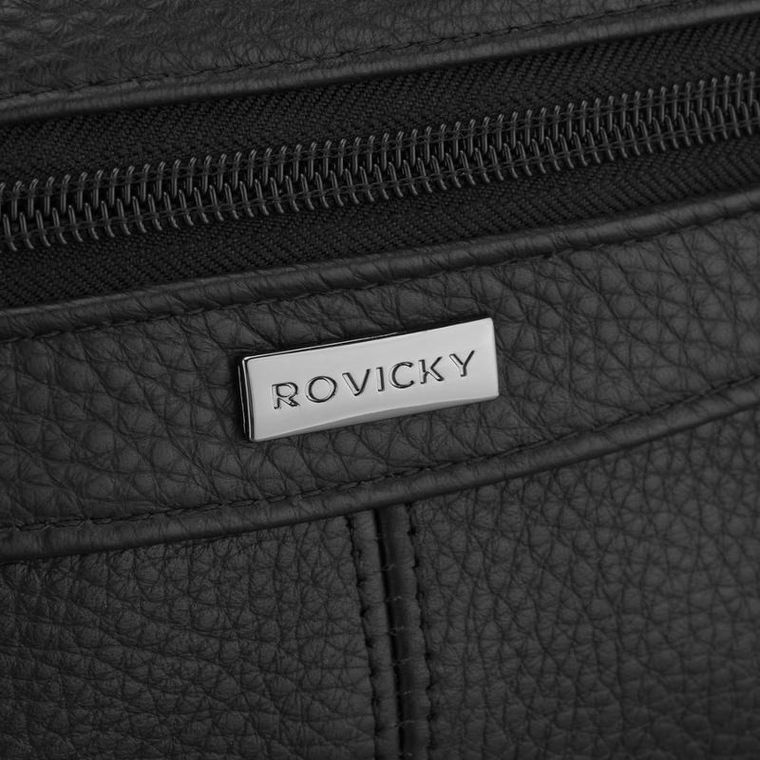 Saszetka na biodro, nerka, czarna, skórzana, Rovicky