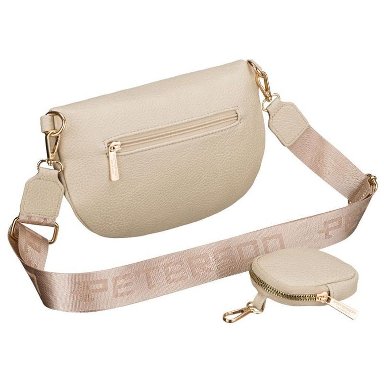 Saszetka na biodro, nerka, jasnobeżowa, skóra ekologiczna, Peterson