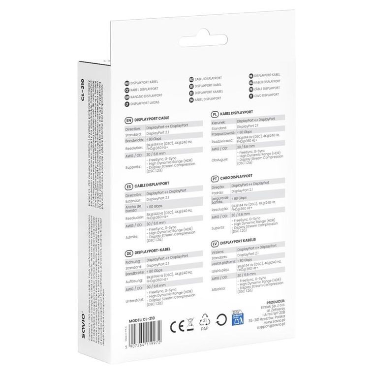 Savio, kabel, displayport, 2.1 2M CL-210