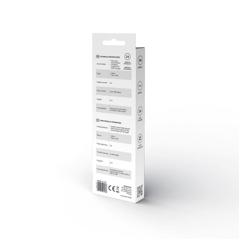 Savio, kabel, USB-A, Mio USB, 3 M, biały