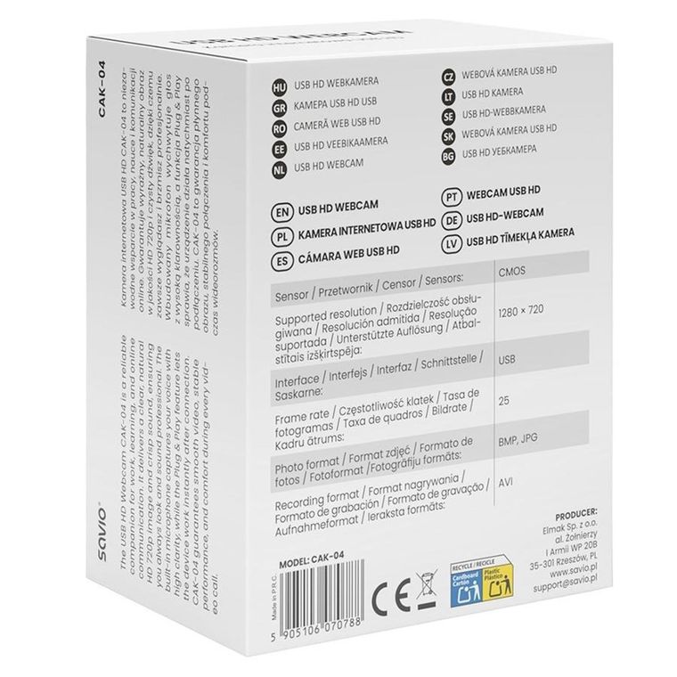 Savio, kamera internetowa, 720P, CAK-04