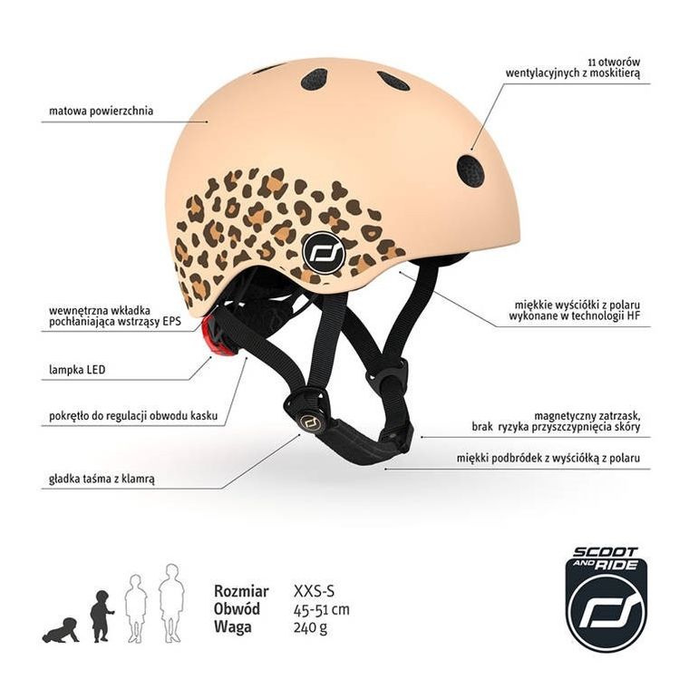 Scoot & Ride, kask ochronny, Leopard, rozmiar 45-51 cm