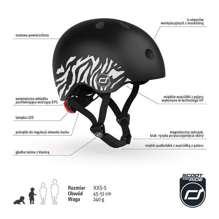 Scoot & Ride, kask ochronny, Zebra, rozmiar 45-51 cm