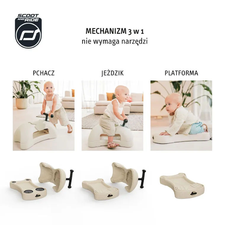 Scoot & Ride, My First, ewolucyjny jeździk pchacz, sand, 3w1