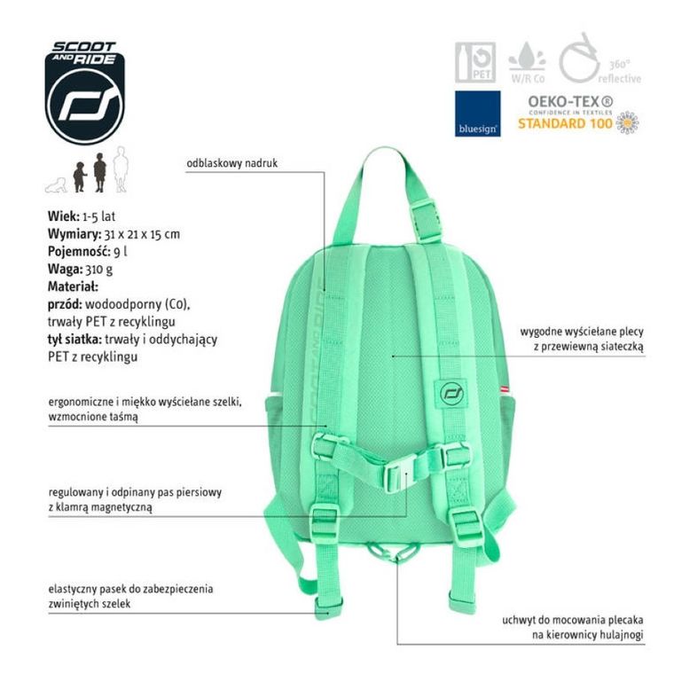 Scoot & Ride, plecak na hulajnogę, 9l, Kiwi