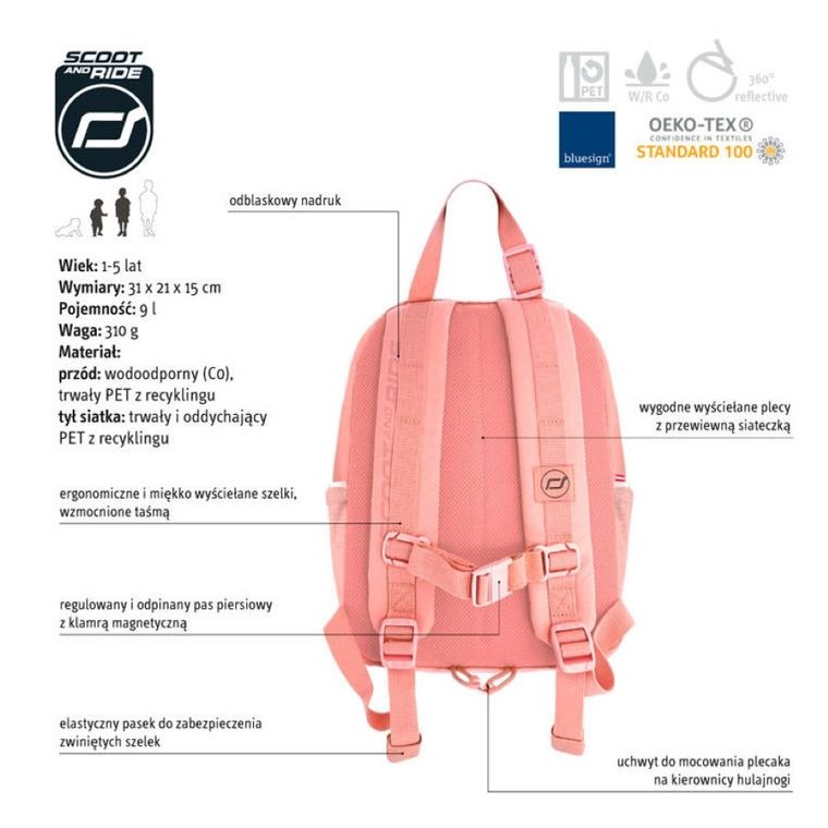 Scoot & Ride, plecak na hulajnogę, Peach, 9l