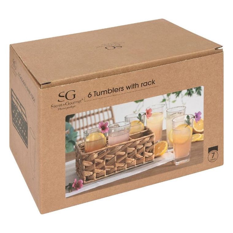 Secret de Gourmet, szklanki do drinków, napojów w plecionym koszyku, 6 szt.