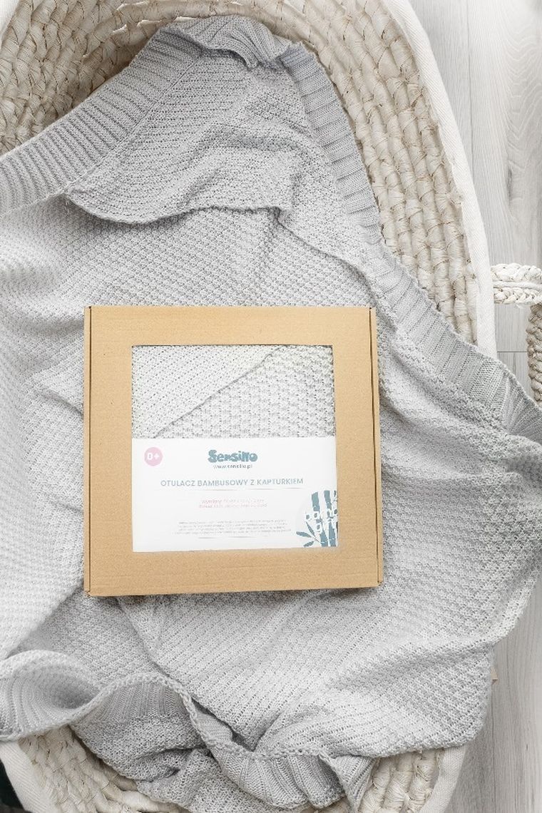 Sensillo, Bamboo, kocyk-otulacz z kapturem, szary