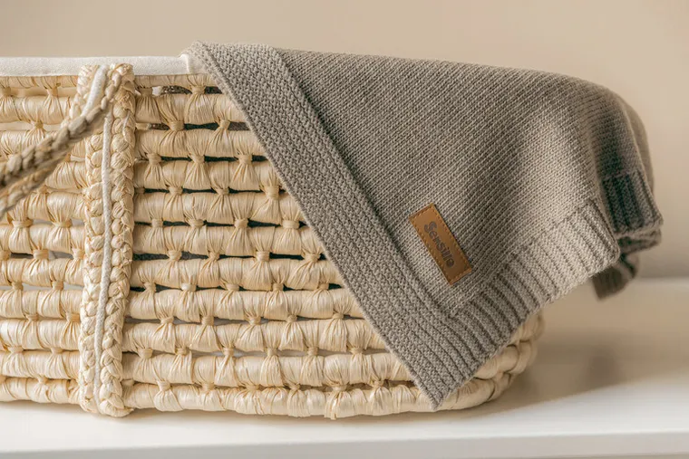 Sensillo, kocyk z wełny merino, dark beige, 75-90 cm