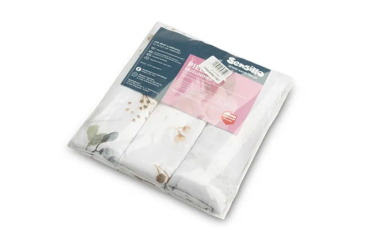 Sensillo, pieluszka muślinowa, biała, 70-80 cm, 3 szt.