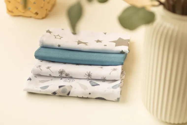 Sensillo, pieluszka muślinowa, niebieska, 35-35 cm, 4 szt.