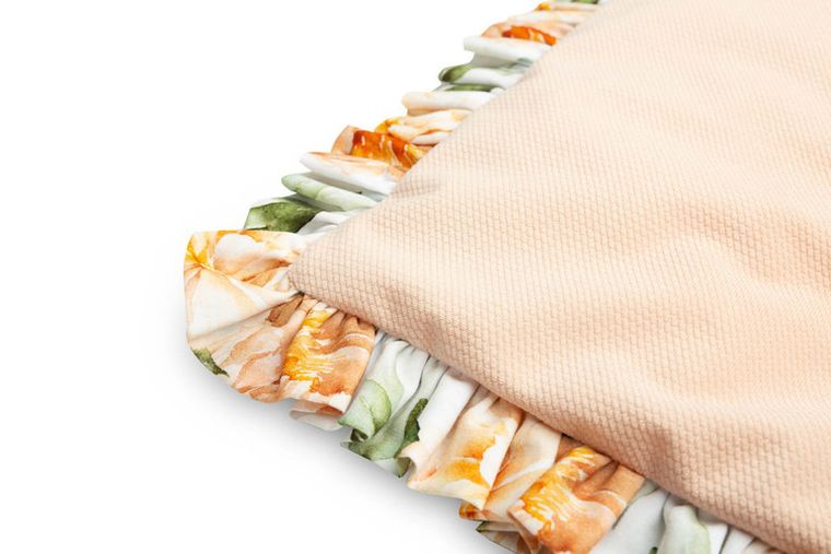 Sensillo, Velvet, Piwonia, komplet do wózka z falbanką, brzoskwiniowy