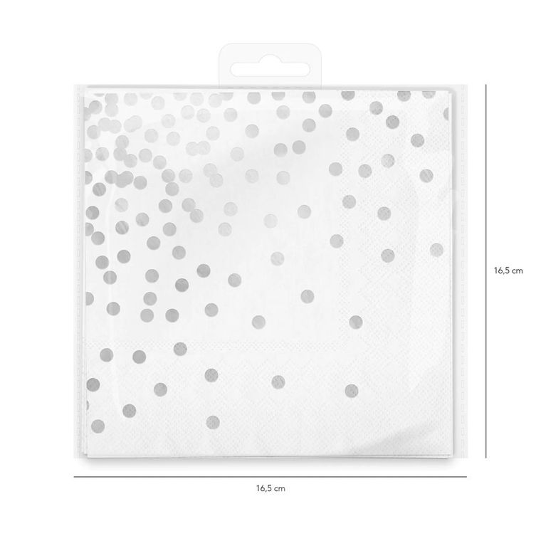 Serwetki, białe, srebrne kropki, 10 szt.