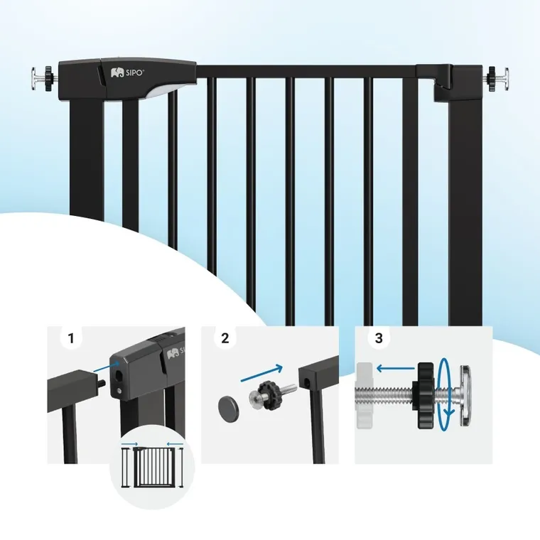 Sipo, bramka zabezpieczająca na schody, barierka ochronna, czarna