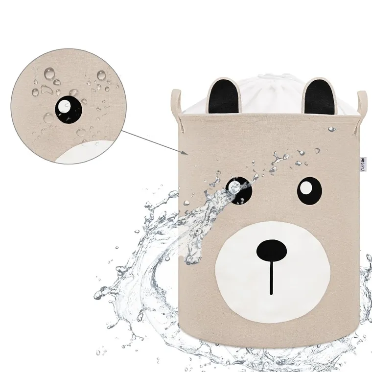 Sipo, kosz na zabawki XL, bawełniany, wodoodporny, zamykany na ściągacz, Beżowy miś