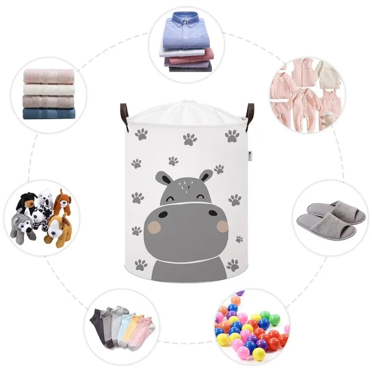 Sipo, kosz na zabawki XL, bawełniany, wodoodporny, zamykany na ściągacz, Hippo