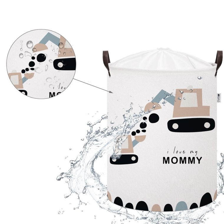 Sipo, kosz na zabawki XL, bawełniany, wodoodporny, zamykany na ściągacz, Koparki