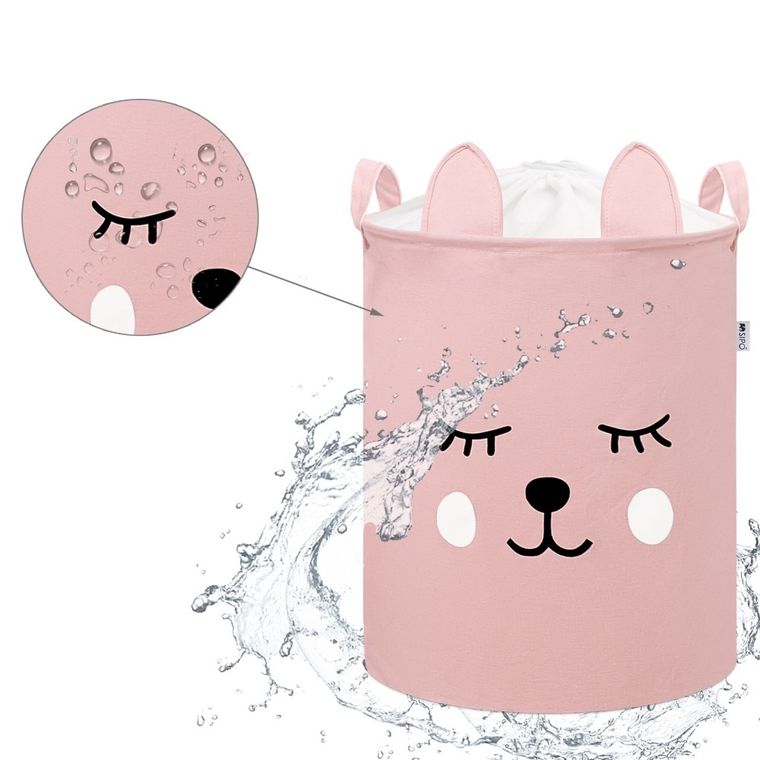 Sipo, kosz na zabawki XL, bawełniany, wodoodporny, zamykany na ściągacz, Różowy miś