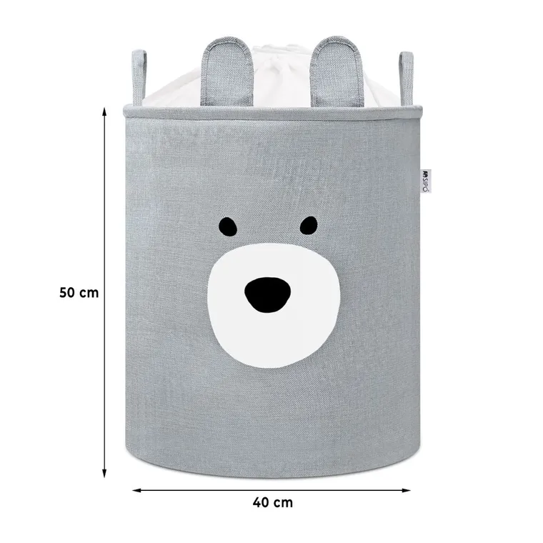 Sipo, kosz na zabawki XXL, wersja premium, zamykany na ściągacz, Szary miś