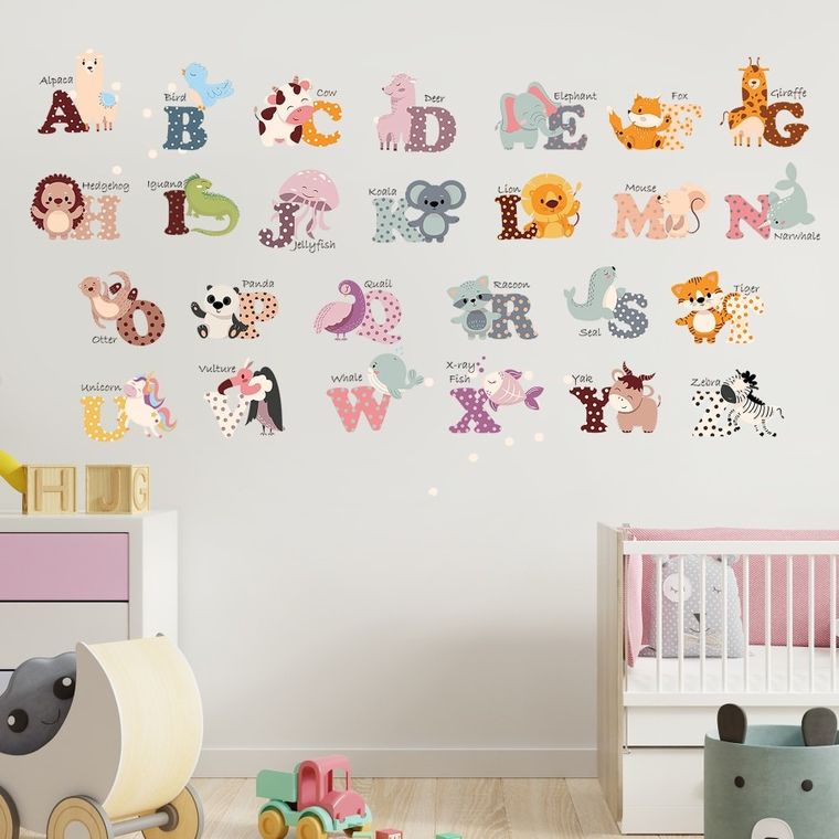 Sipo, naklejki na ścianę do pokoju dziecięcego, Alfabet zwierzątka