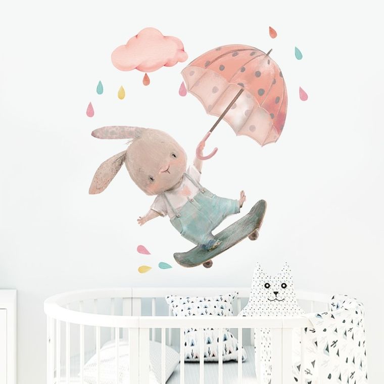Sipo, naklejki na ścianę do pokoju dziecięcego, Królik na deskorolce