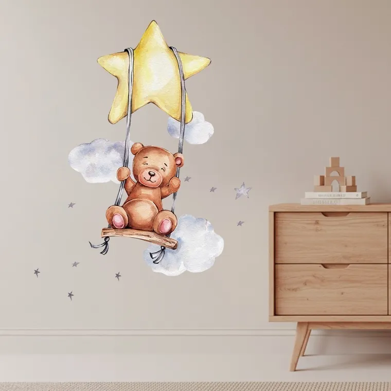 Sipo, naklejki na ścianę do pokoju dziecięcego, Miś na huśtawce