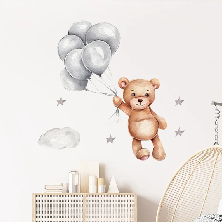 Sipo, naklejki na ścianę do pokoju dziecięcego, Miś z balonami