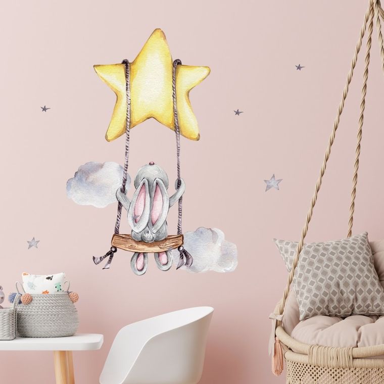 Sipo, naklejki na ścianę do pokoju dziecięcego, Zajączek na huśtawce