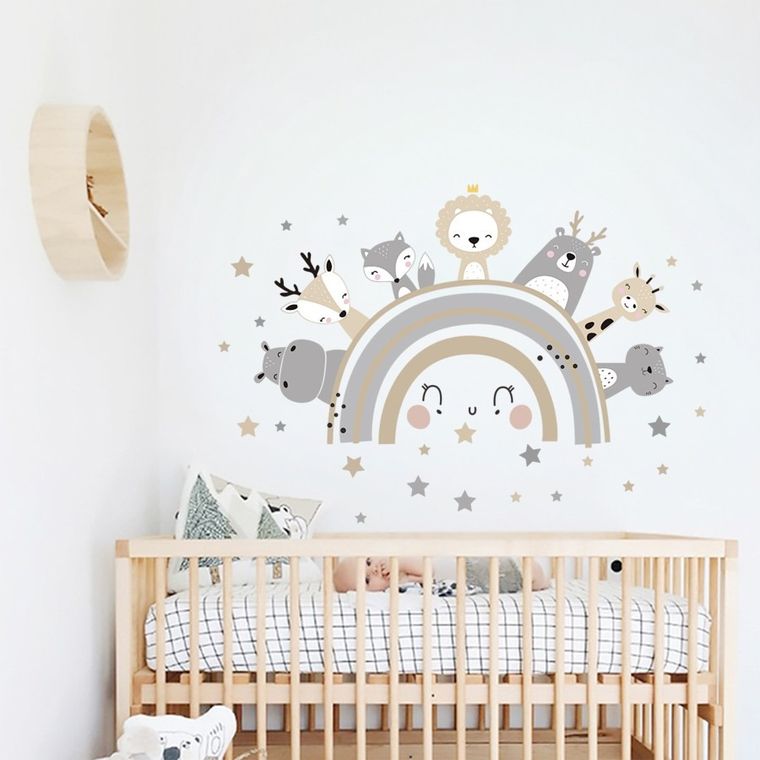 Sipo, naklejki na ścianę do pokoju dziecięcego, Zwierzątka i tęcza