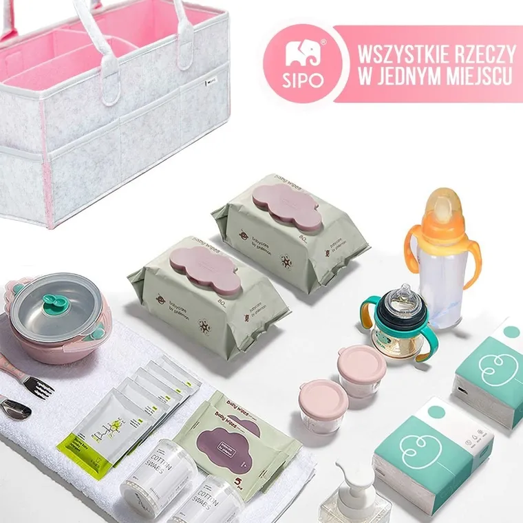 Sipo, organizer na pieluszki i akcesoria niemowlęce dla mamy i dziecka, szaro-różowy