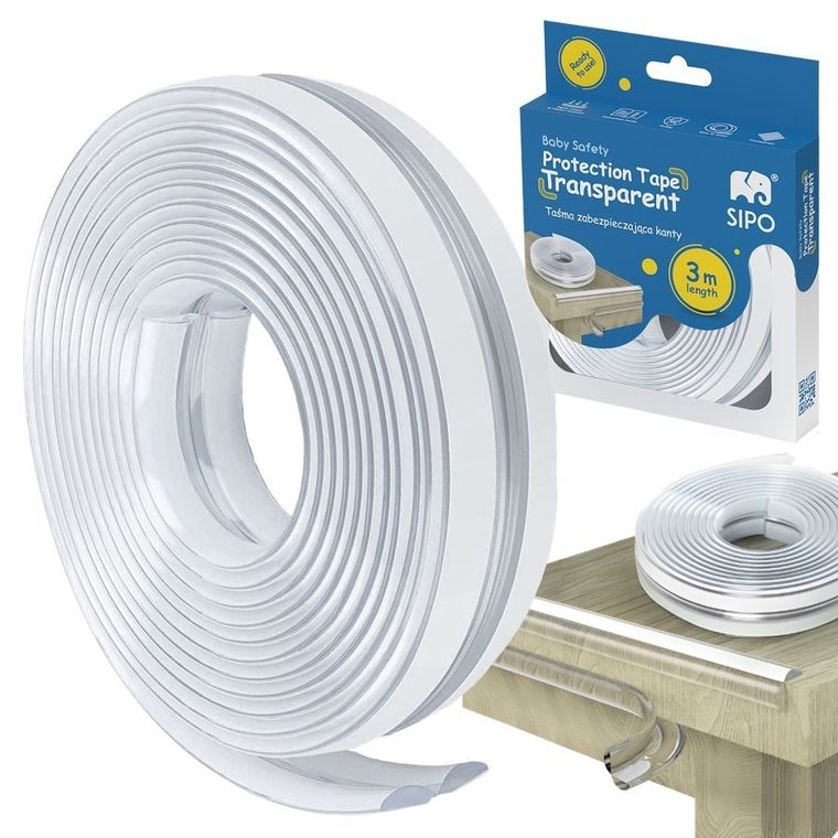 Sipo, silikonowa, transparentna taśma zabezpieczająca ostre krawędzie mebli, 3 metry