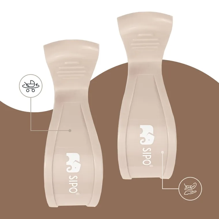 Sipo, zestaw uniwersalnych klipsów do wózka, beżowe, 2 szt.