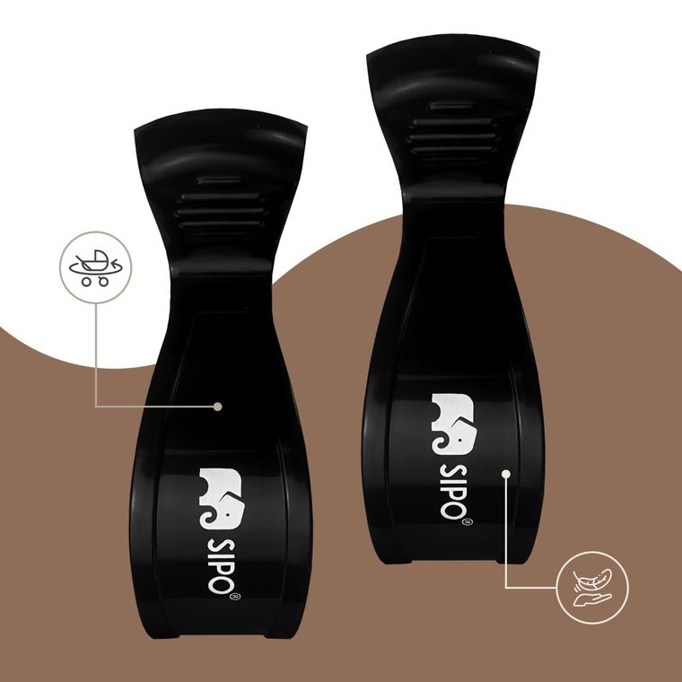 Sipo, zestaw uniwersalnych klipsów do wózka, czarne, 2 szt.